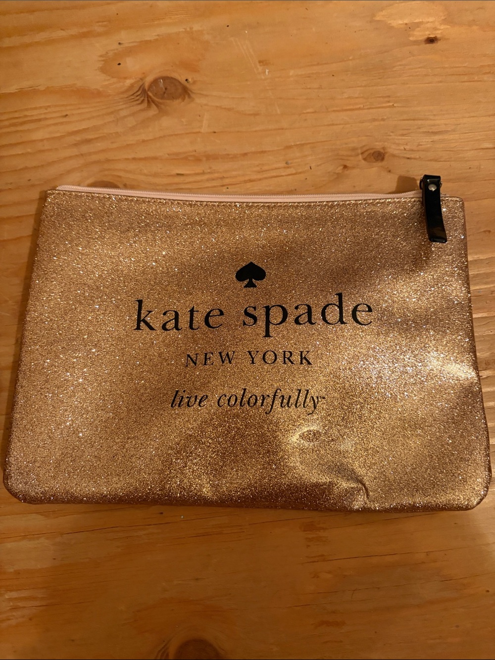 kate spade Glitter Zip Pouch in Rose Gold